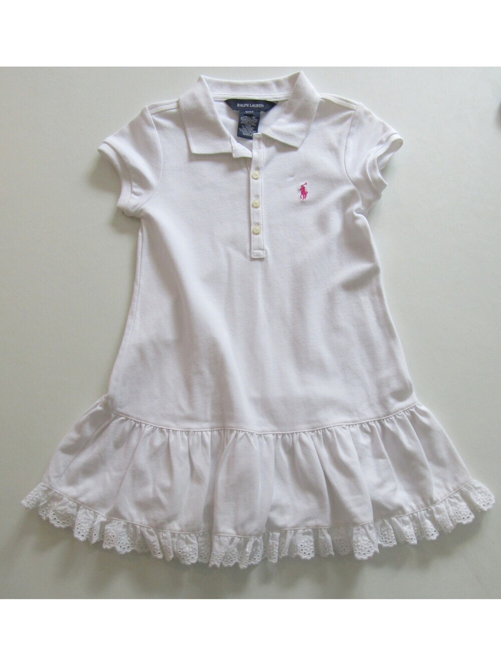 Ralph Lauren Polo Toddler Girls Dress White with Pink Pony 4T NWT NEW